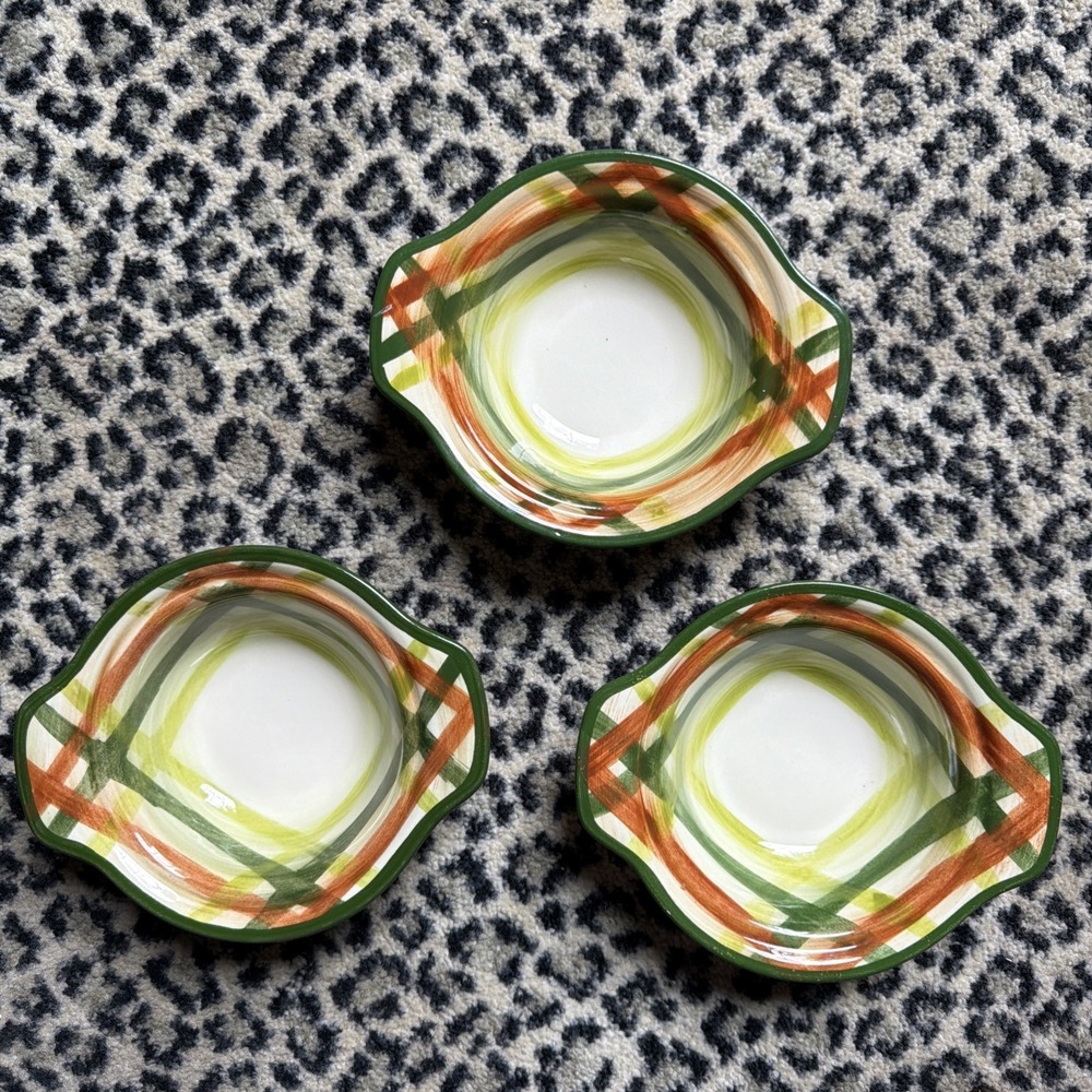 Tom O'shanter CA Vernonware Plaid Homespun Lugged Chowder Cereal Bowl Lot 3 VTG